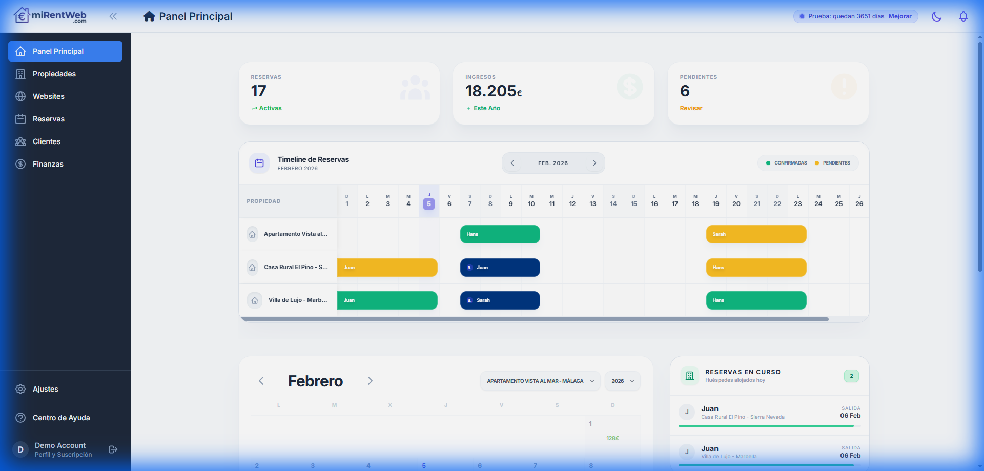 miRentWeb Dashboard